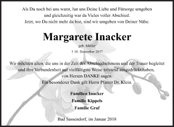 Traueranzeige von Margarete Inacker von Siegener Zeitung