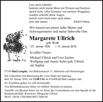 Traueranzeige von Margarete Ullrich von Siegener Zeitung