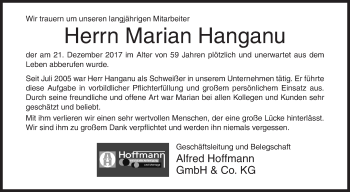 Traueranzeige von Marian Hanganu von Siegener Zeitung