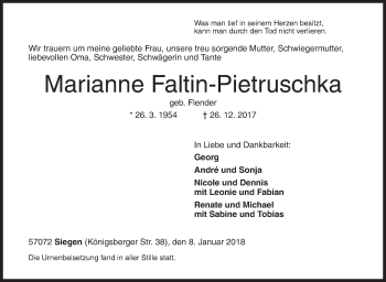 Traueranzeige von Marianne Faltin-Pietruschka von Siegener Zeitung