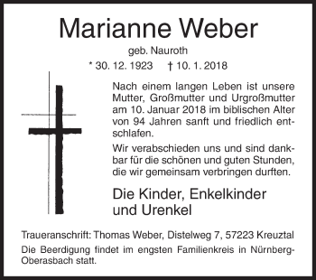 Traueranzeige von Marianne Weber von Siegener Zeitung