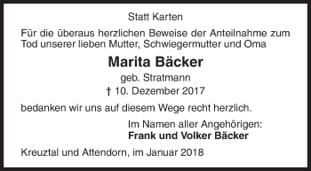 Traueranzeige von Marita Bäcker von Siegener Zeitung