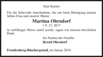 Traueranzeige von Martina Ohrndorf von Siegener Zeitung