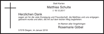 Traueranzeige von Matthias Schulte von Siegener Zeitung