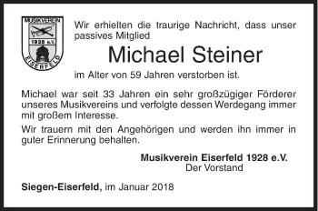 Traueranzeige von Michael Steiner von Siegener Zeitung