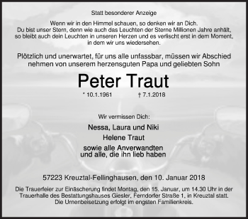 Traueranzeige von Peter Traut von Siegener Zeitung
