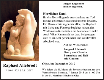 Traueranzeige von Raphael Allebrodt von Siegener Zeitung