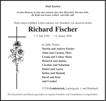 Traueranzeige von Richard Fischer von Siegener Zeitung