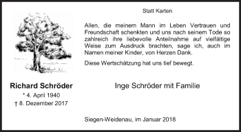 Traueranzeige von Richard Schröder von Siegener Zeitung