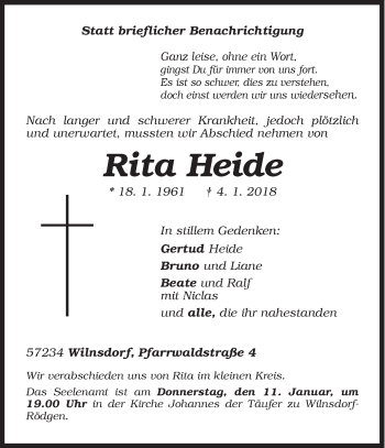 Traueranzeige von Rita Heide von Siegener Zeitung
