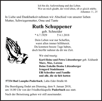 Traueranzeige von Ruth Schuppener von Siegener Zeitung