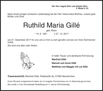 Traueranzeige von Ruthild Maria Gillé von Siegener Zeitung