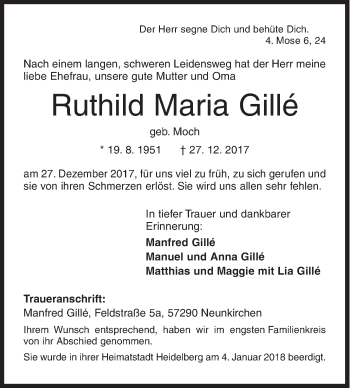 Traueranzeige von Ruthild Maria Gillé von Siegener Zeitung
