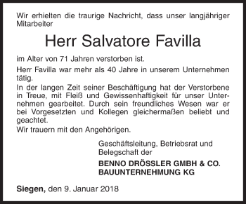 Traueranzeige von Salvatore Favilla von Siegener Zeitung