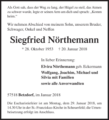 Traueranzeige von Siegfried Nörthemann von Siegener Zeitung