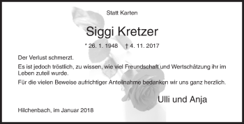 Traueranzeige von Siggi Kretzer von Siegener Zeitung