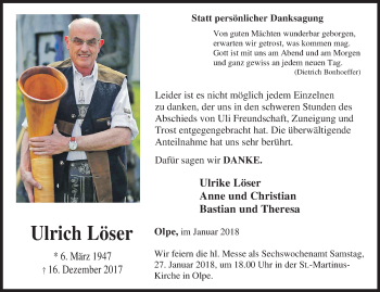Traueranzeige von Ulrich Löser von Siegener Zeitung