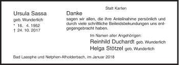 Traueranzeige von Ursula Sassa von Siegener Zeitung