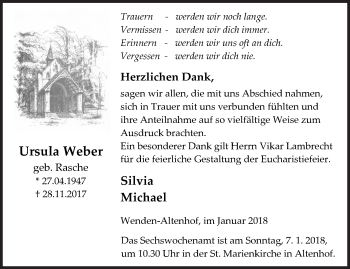 Traueranzeige von Ursula Weber von Siegener Zeitung