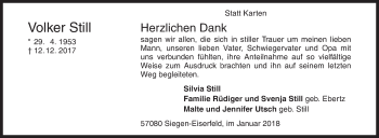 Traueranzeige von Volker Still von Siegener Zeitung