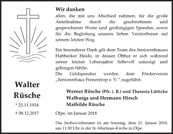 Traueranzeige von Walter Rüsche von Siegener Zeitung