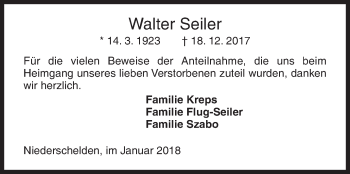 Traueranzeige von Walter Seiler von Siegener Zeitung