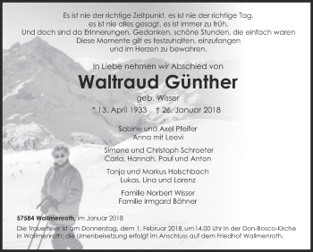 Traueranzeige von Waltraud Günther von Siegener Zeitung