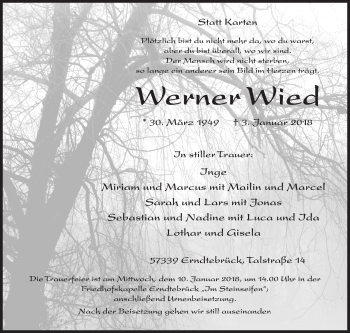 Traueranzeige von Werner Wied von Siegener Zeitung