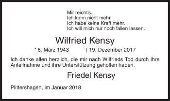 Traueranzeige von Wilfried Kensy von Siegener Zeitung