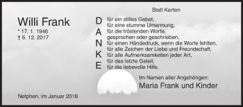 Traueranzeige von Willi Frank von Siegener Zeitung