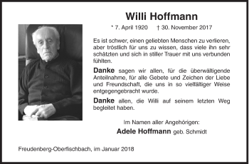 Traueranzeige von Willi Hoffmann von Siegener Zeitung