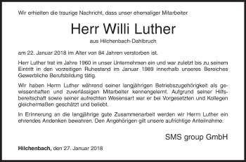 Traueranzeige von Willi Luther von Siegener Zeitung