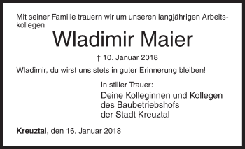 Traueranzeige von Wladimir Maier von Siegener Zeitung