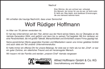 Traueranzeige von Wolf Rüdiger Hoffmann von Siegener Zeitung