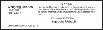 Traueranzeige von Wolfgang Uebach von Siegener Zeitung