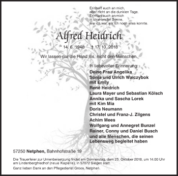 Traueranzeige von Alfred Heidrich von Siegener Zeitung