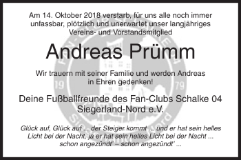 Traueranzeige von Andreas Prümm von Siegener Zeitung