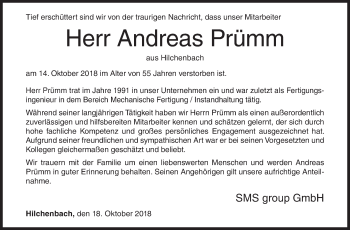 Traueranzeige von Andreas Prümm von Siegener Zeitung