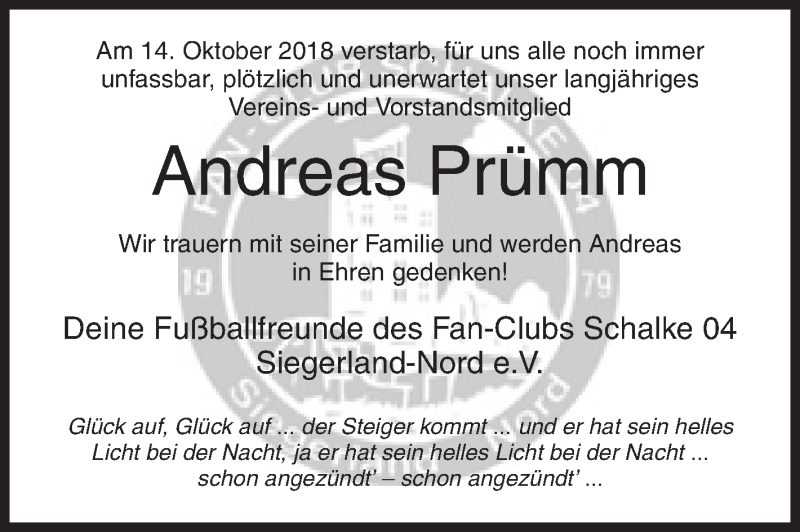  Traueranzeige für Andreas Prümm vom 18.10.2018 aus Siegener Zeitung