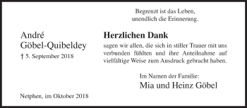 Traueranzeige von André  Göbel-Quibeldey von Siegener Zeitung