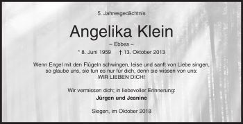 Traueranzeige von Angelika Klein von Siegener Zeitung