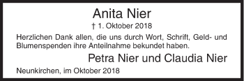 Traueranzeige von Anita Nier von Siegener Zeitung