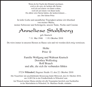 Traueranzeige von Anneliese Stahlberg von Siegener Zeitung