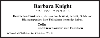 Traueranzeige von Barbara Knight von Siegener Zeitung