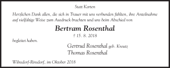 Traueranzeige von Bertram Rosenthal von Siegener Zeitung