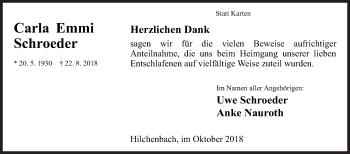 Traueranzeige von Carla Emmi Schroeder von Siegener Zeitung