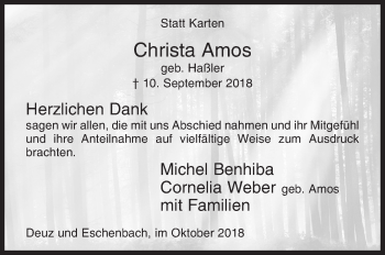 Traueranzeige von Christa Amos von Siegener Zeitung