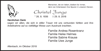 Traueranzeige von Christel Junge von Siegener Zeitung