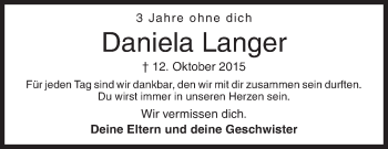 Traueranzeige von Daniela Langer von Siegener Zeitung