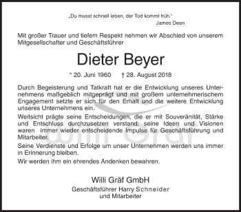 Traueranzeige von Dieter Beyer von Siegener Zeitung